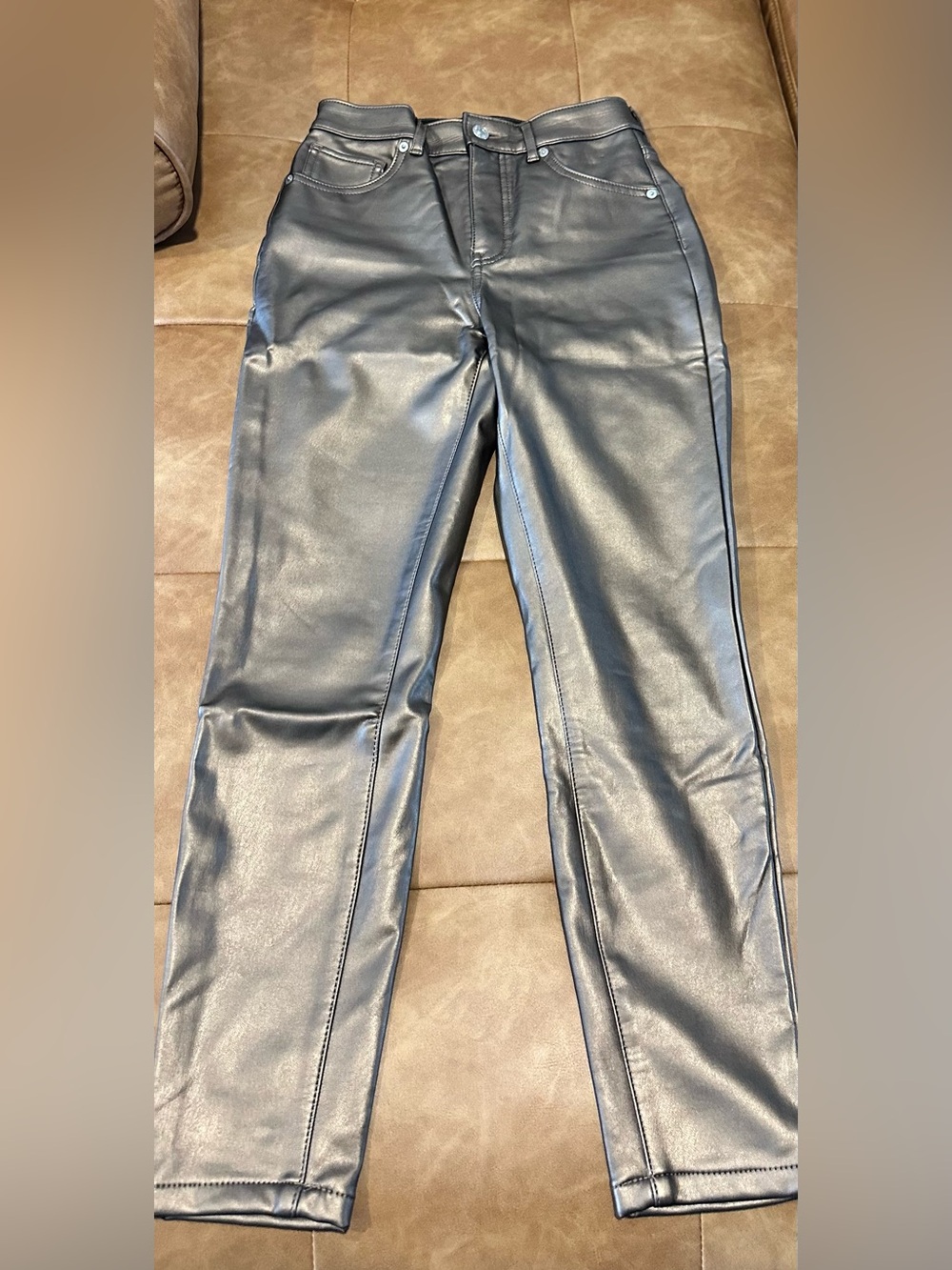 EXPRESS High Rise Faux Leather Skinny Pants Metallic Bronze Size S
